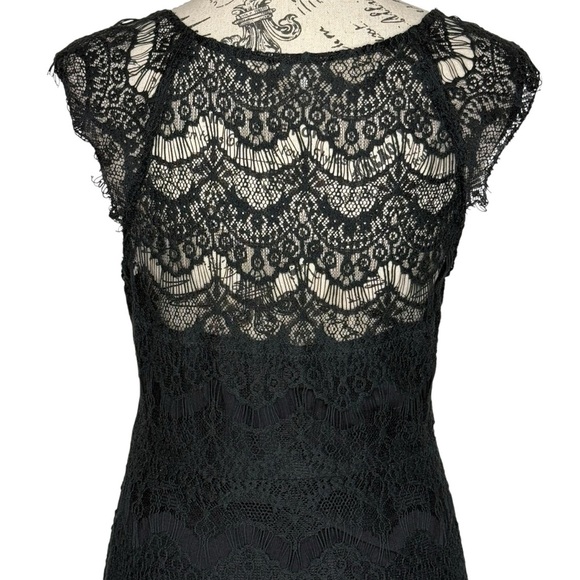 Free People Intimately Black Peekaboo Eyelash Lace Hi-Low Bodycon Lace Dress M - Picture 9 of 16